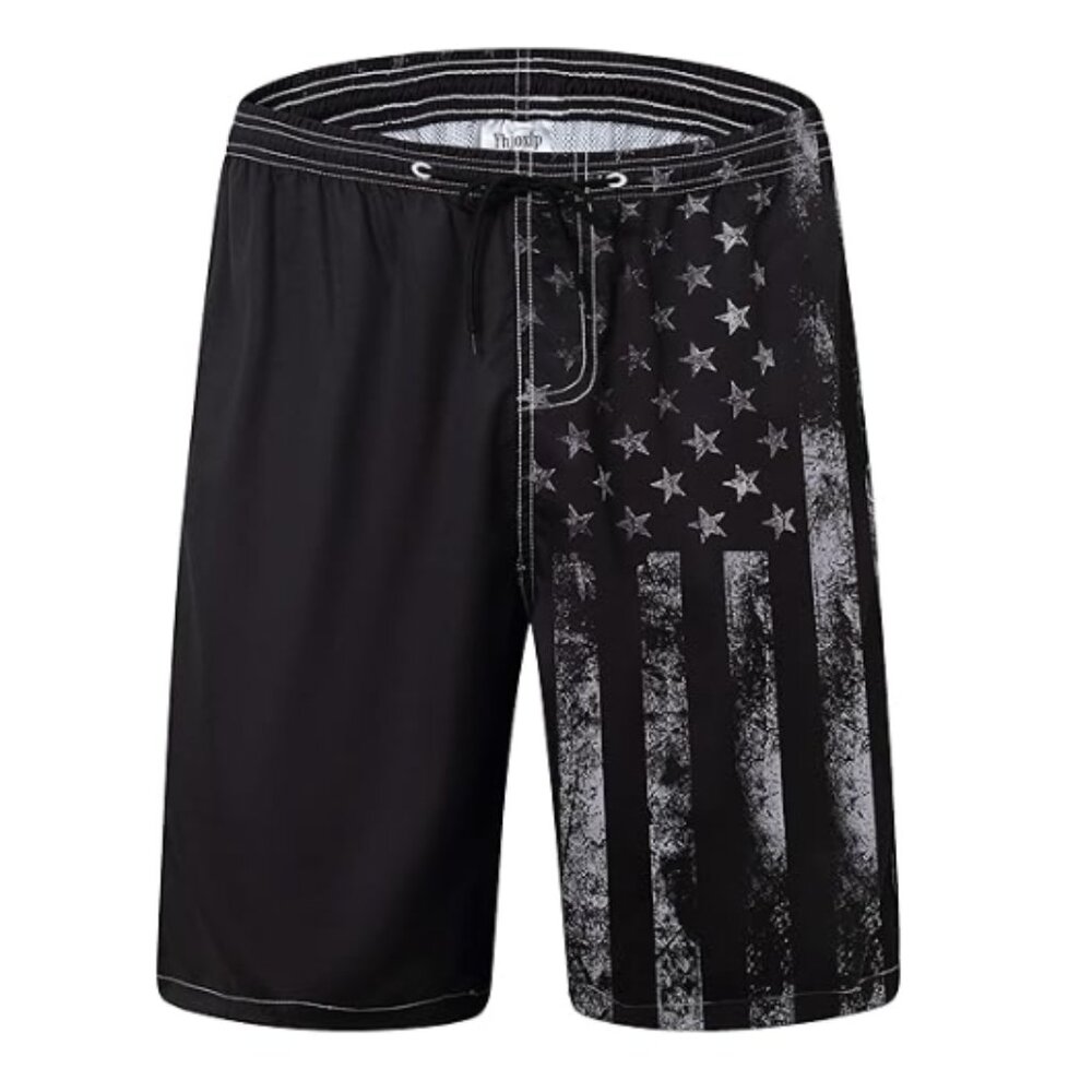 Yhjoxlp Mens Swim Trunks for Men, Vintage Black American Flag Mens Board Shorts